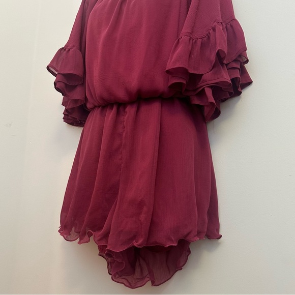 Endless Rose Berry Off Shoulder Ruffle Romper - Picture 5 of 7